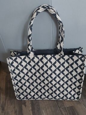 H&M Canvas Geometric Tote Bag in Black and Cream